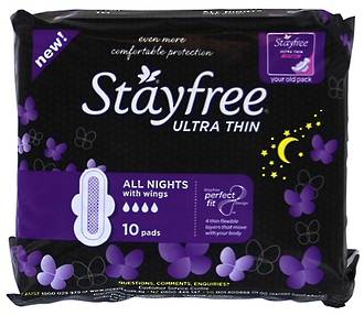 STAYFREE ULTRA THIN PADS ALL NIGHTS WINGS 10 PACK
