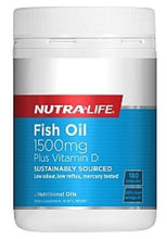Load image into Gallery viewer, NUTRA-LIFE FISH OIL 1500MG PLUS VIT.D 180 CAPSULES
