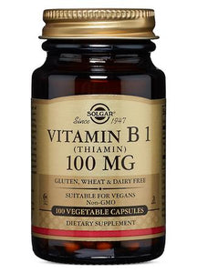SOLGAR Vitamin B1 (Thiamin) 100 mg 100 Vegetable Capsules
