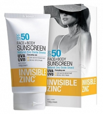 INVISIBLE ZINC FACE AND BODY SPF 50 WITH 2 HR W/R 150G SUNSCREEN